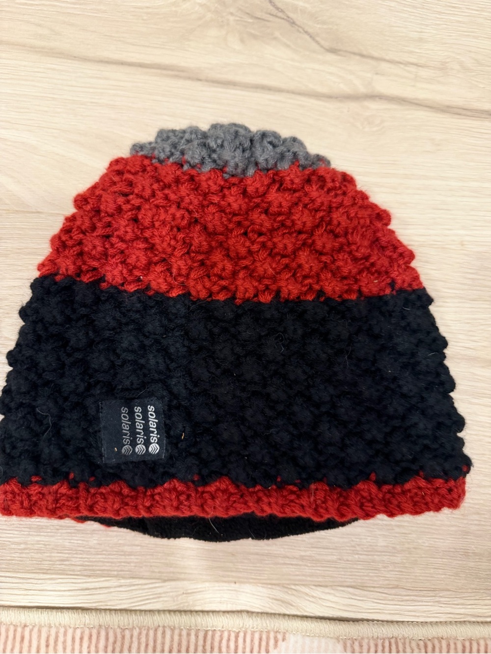 Solaris Red, Black & Gray Knit Beanie